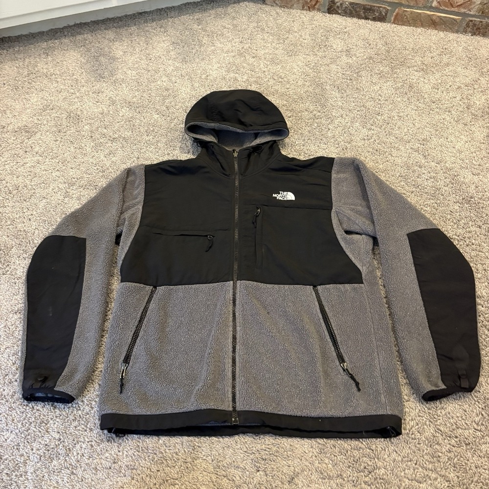 The North Face Denali 2 Fleece Hoodie Jacket Mens Medium Gray Black Polartec